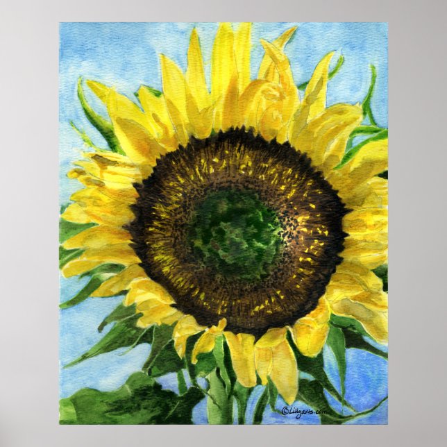 Sunflower 4 Watercolor Pintura Poster (Frente)