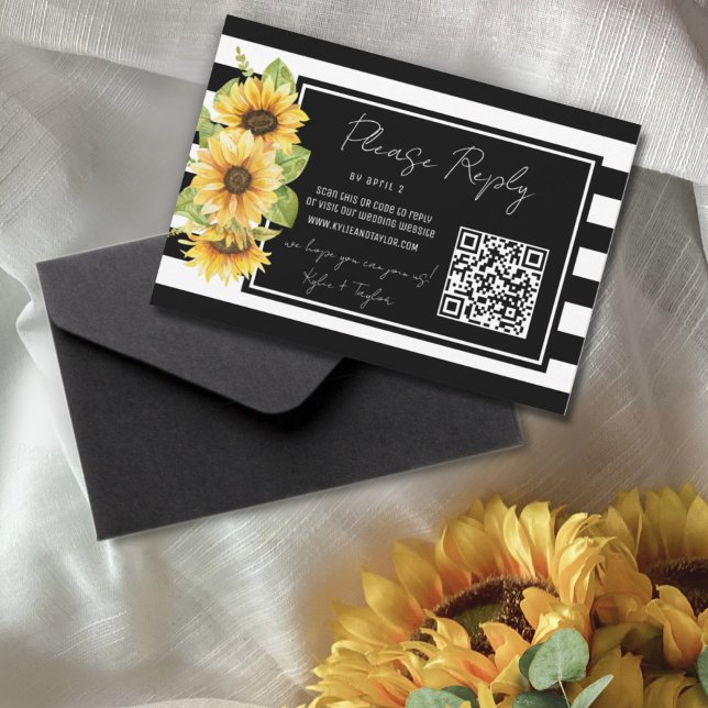 Sunflower Black Stripe Casamento QR Código RSVP Re (Criador carregado)