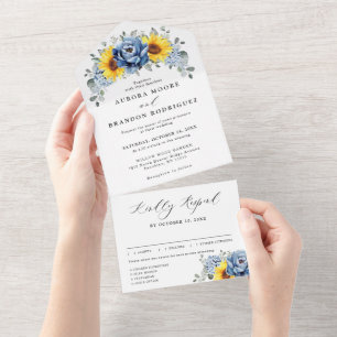 Sunflower Dusty Blue Slate Peony Casamento Floral