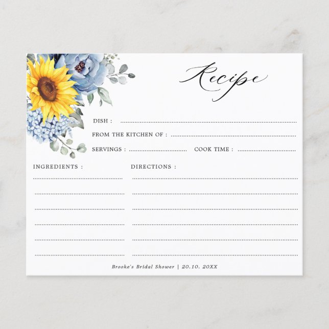 Sunflower Dusty Blue Slate Peony Receita Floral (Frente)