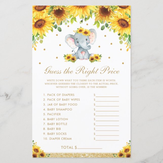 Sunflower Elepher adivinha o jogo do Chá de preço  (Frente)