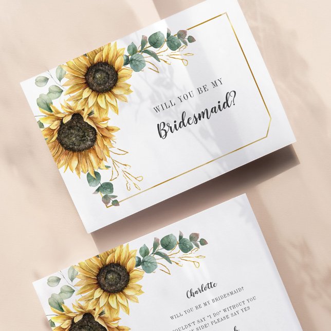 Sunflower Eucalyptus Sai Do Meu Cartão De Bridesma (Sunflower Bridal Proposal Card)