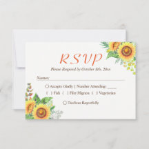 Sunflower Floral Baby's Breath Rustic Wedding RSVP