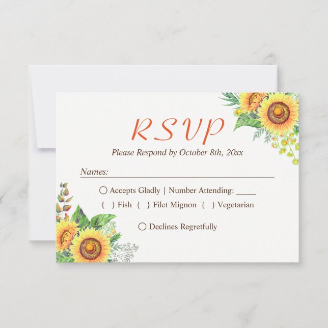 Sunflower Floral Baby's Breath Rustic Wedding RSVP (Frente)