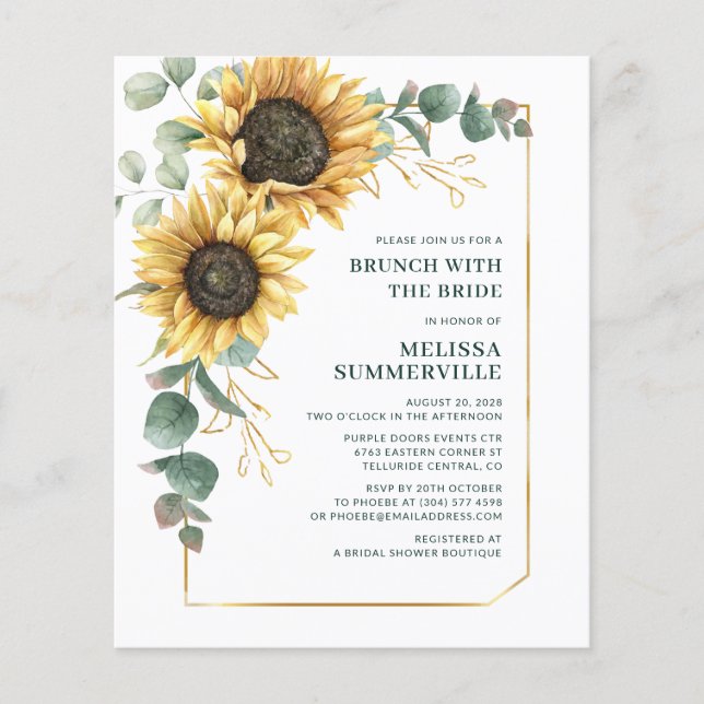 Sunflower Floral Bridal Shower Invitation (Frente)