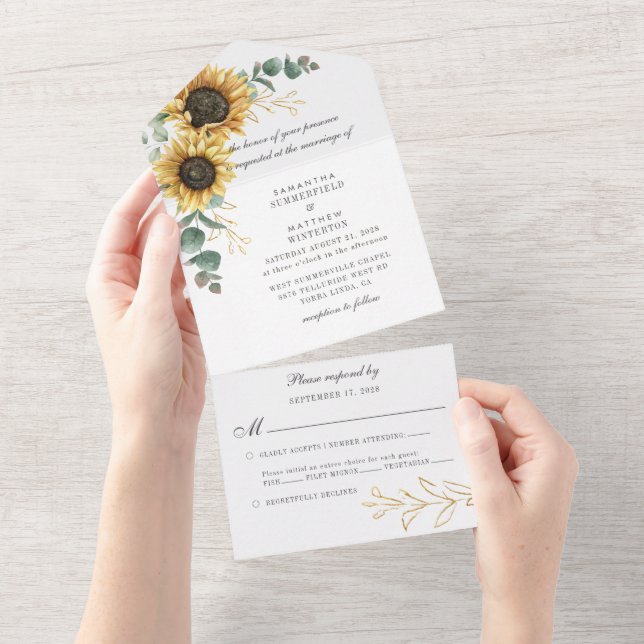 Sunflower Floral Eucalyptus Greenery Casamento (Aba destacável)