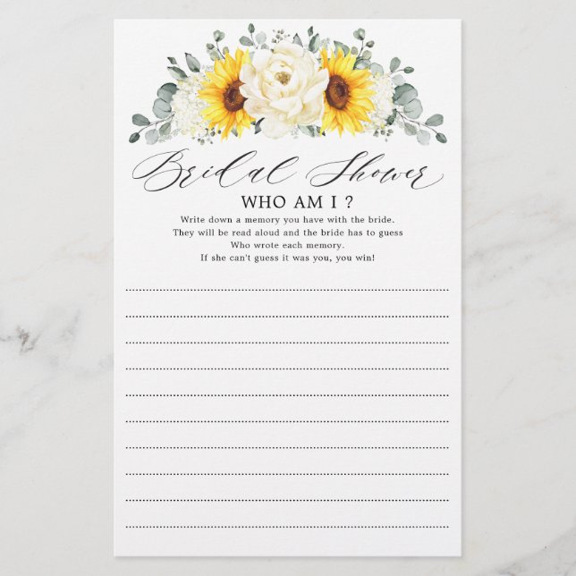 Sunflower Ivory Peony Floral Quem Sou Eu Jogo (Frente)