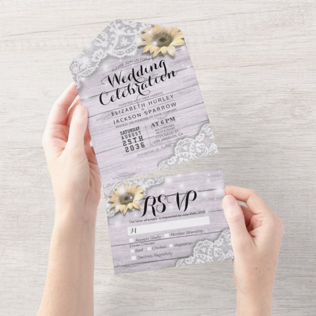 Sunflower Lace Rustic Wood String Luzes Casamento (Aba destacável)