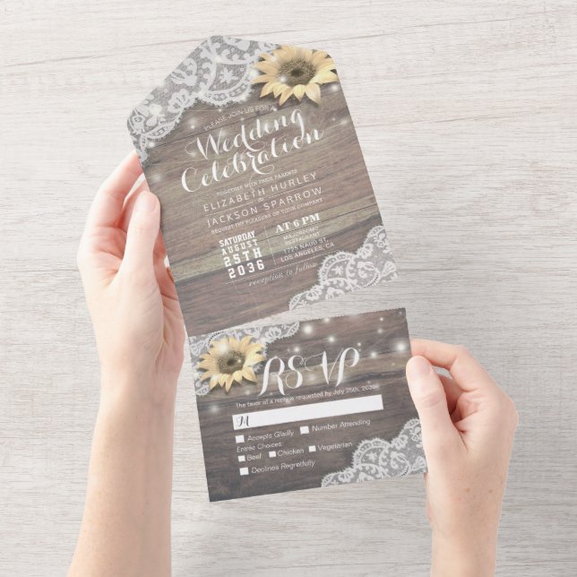 Sunflower Lace Rustic Wood String Luzes Casamento (Tearaway)