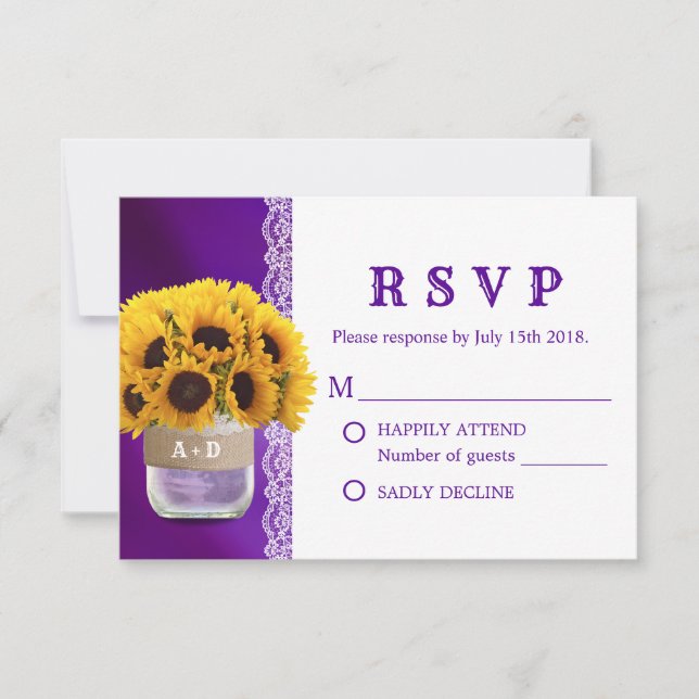 Sunflower Mason Jar Purple Weding RSVP (Frente)