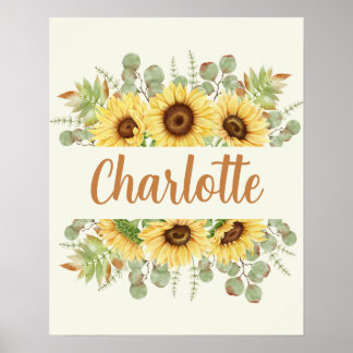 Sunflower Name Poster Art Decor