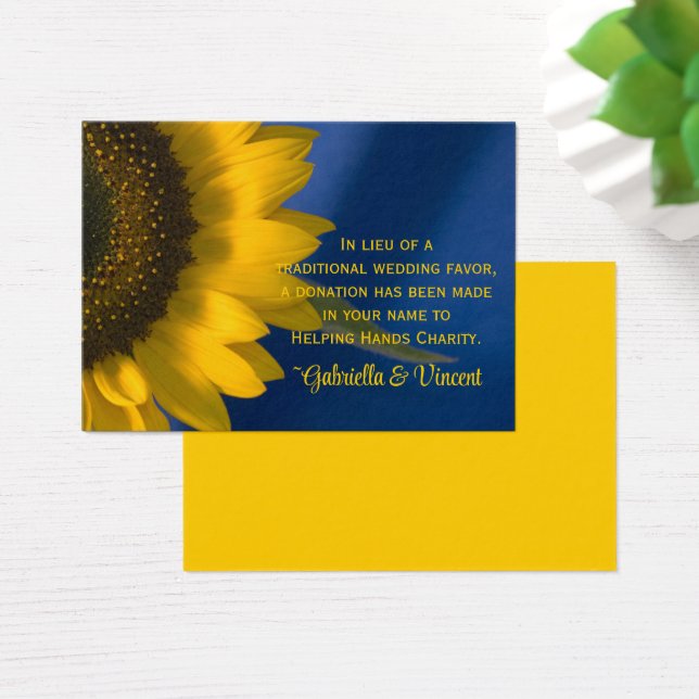 Sunflower on Blue Wedity Charity Favor Card (Mesa)
