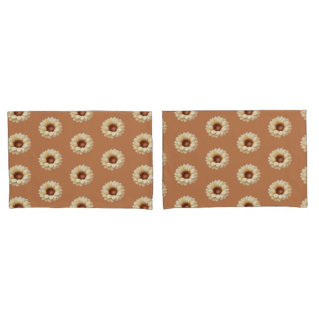 Sunflower Pattern Pillowcase Set in Terra Cotta (Frente - conjunto)