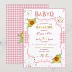 Sunflower Pink Gingham Baby Q Barbecue Convite