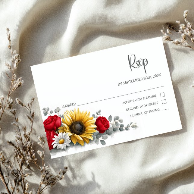 Sunflower Red Rose Floral Wedding RSVP (Criador carregado)