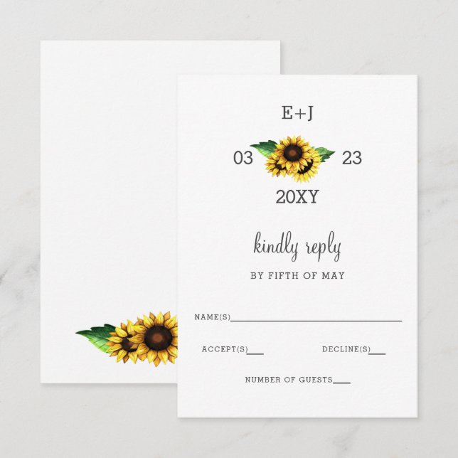 Sunflower Russo Country Chic Casamento RSVP (Frente/Verso)