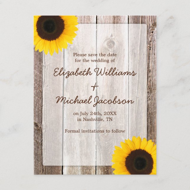 Sunflower Rustic Barn Salva o Anúncio da Data (Frente)