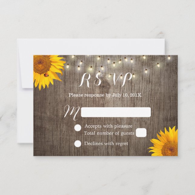 Sunflower & String Lights Rustic Weding RSVP (Frente)