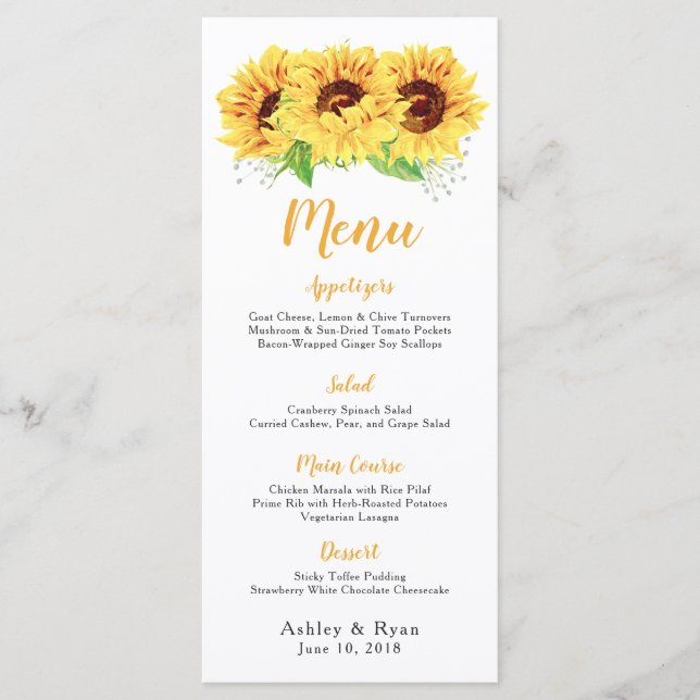 Sunflower Watercolor Menu Floral Weding (Frente)