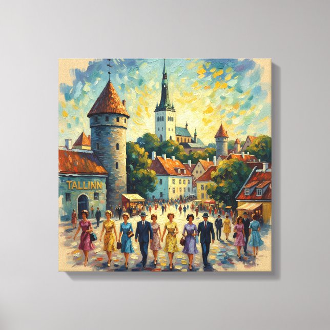Sunlit Tallinn Old Town Square Canvas Art (Frente)