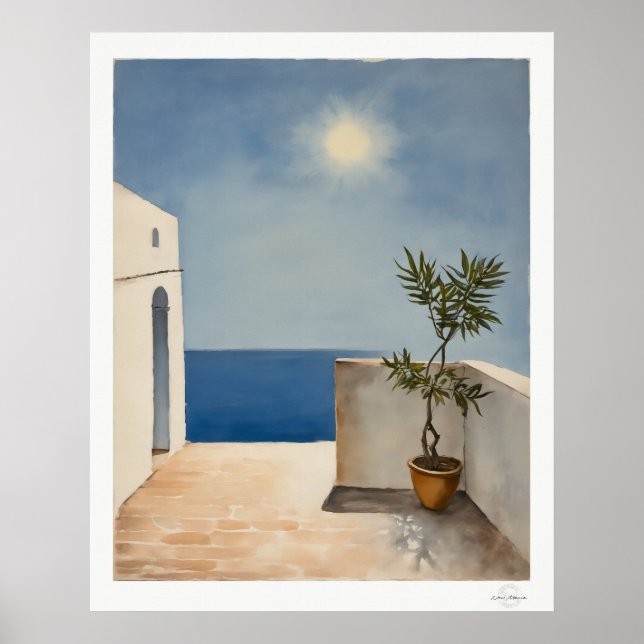 Sunlit Terrace with Olive Tree Poster (Frente)
