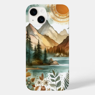 Sunny Rustic Boho Nature Pattern Mountain Lake