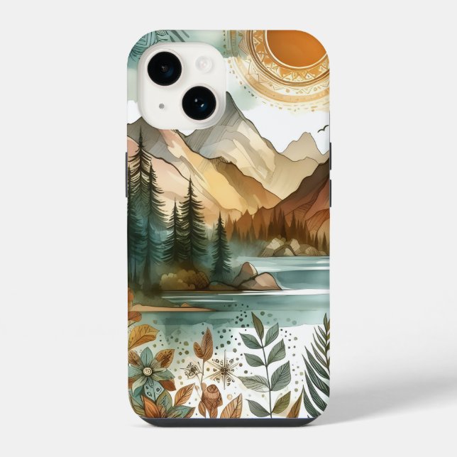Sunny Rustic Boho Nature Pattern Mountain Lake (Verso)