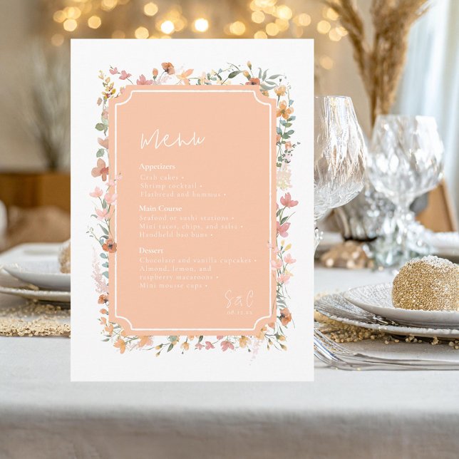 Sunny Wildflower Wedding Menu Apricot ID1023 (Criador carregado)