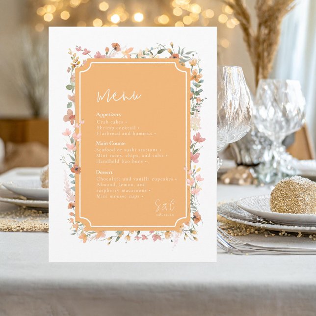 Sunny Wildflower Wedding Menu Peach ID1023 (Criador carregado)