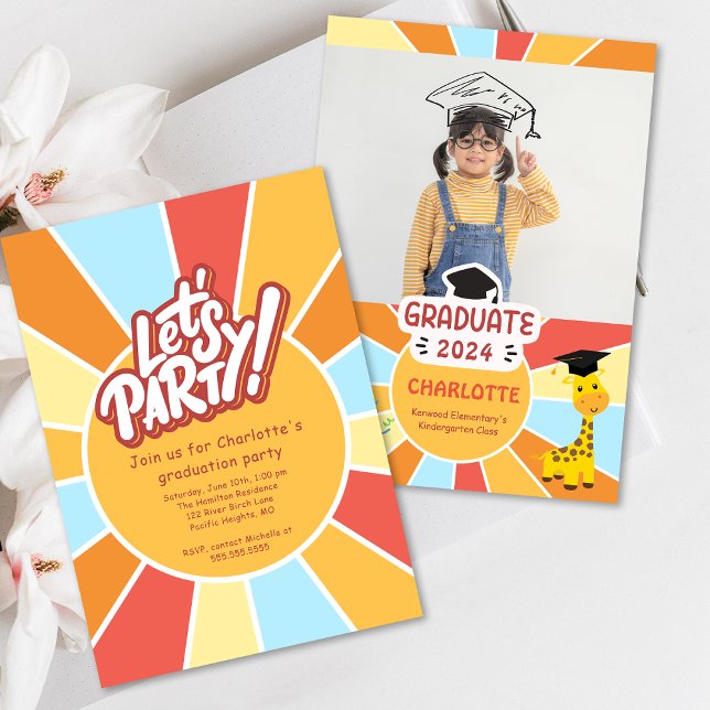 Sunray Kids Elementar Convite para Festas de forma (Sunray Kids Elementary Graduation Party Invite)