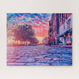 Sunrise Vibrante na Quebra-cabeça da Rua River
