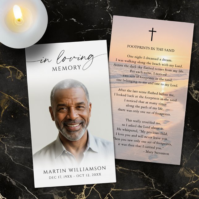 Sunset Beach Footprints Poem Sympathy Prayer Card (Criador carregado)