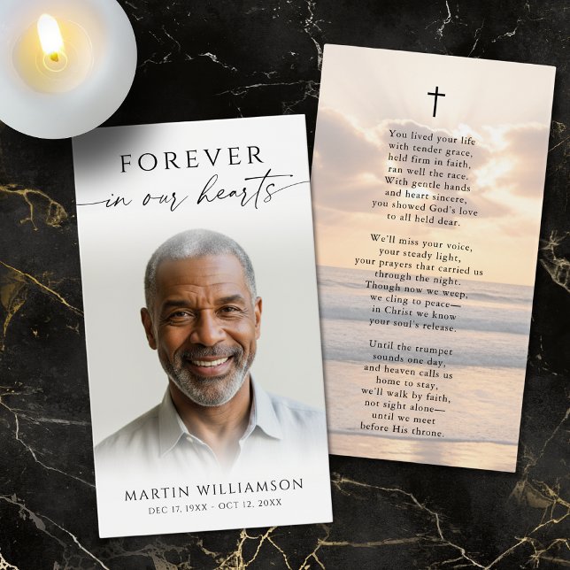 Sunset Beach Forever Hearts Cross Poem Prayer Card (Criador carregado)