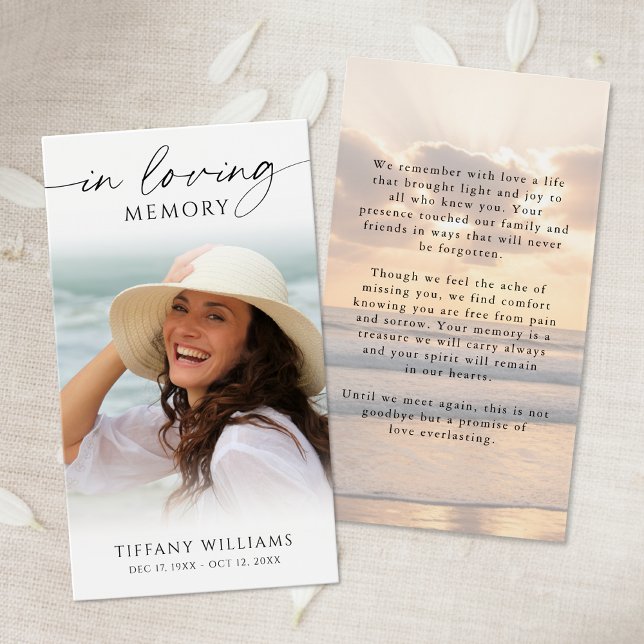 Sunset Beach In Loving Memory Photo Prayer Card (Criador carregado)