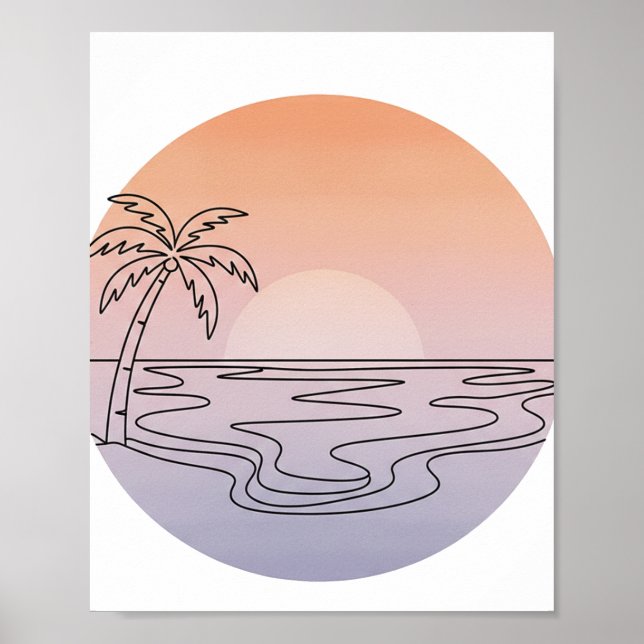Sunset Beach Minimalist Line Art Poster  (Frente)