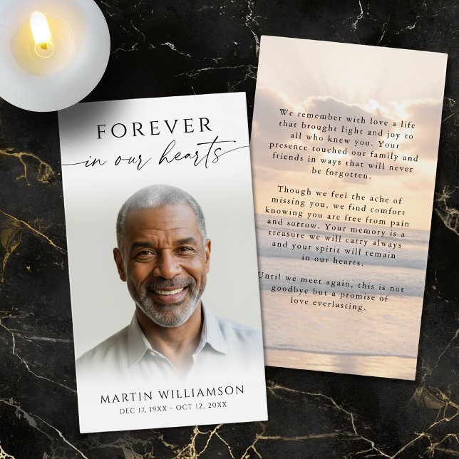 Sunset Beach Photo Forever In Hearts Prayer Card (Criador carregado)