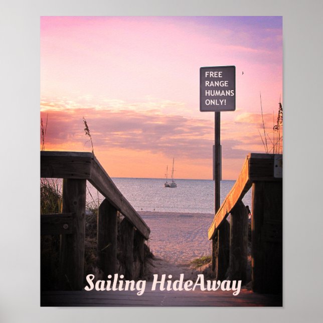 Sunset Beach Poster w Sailboat & Beach Access (Frente)