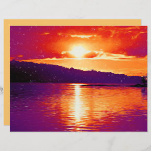 Sunset Coaster Beach Orange Purple Art Watercolor