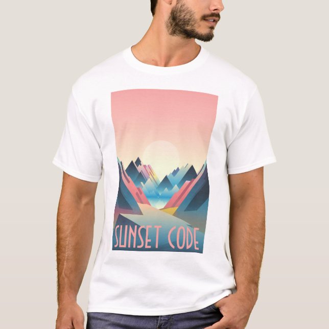Sunset Code: Digital Mountain Sunset T-Shirt (Frente)