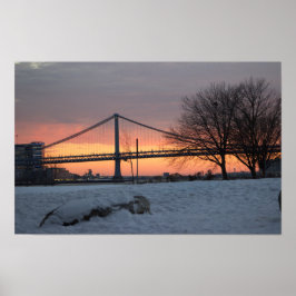Sunset de inverno com Poster de ponte