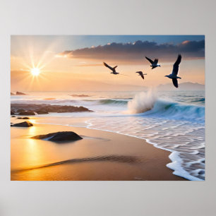 Sunset de praia de poster Art
