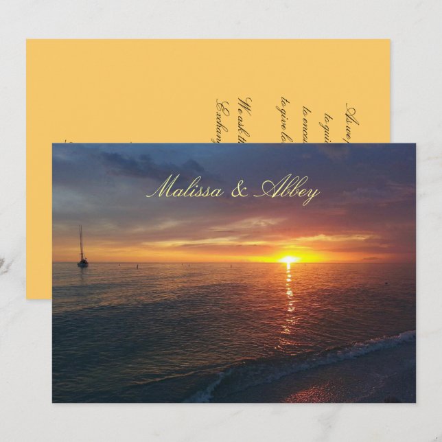Sunset de Verão, Convite para Casamento Tropical (Frente/Verso)