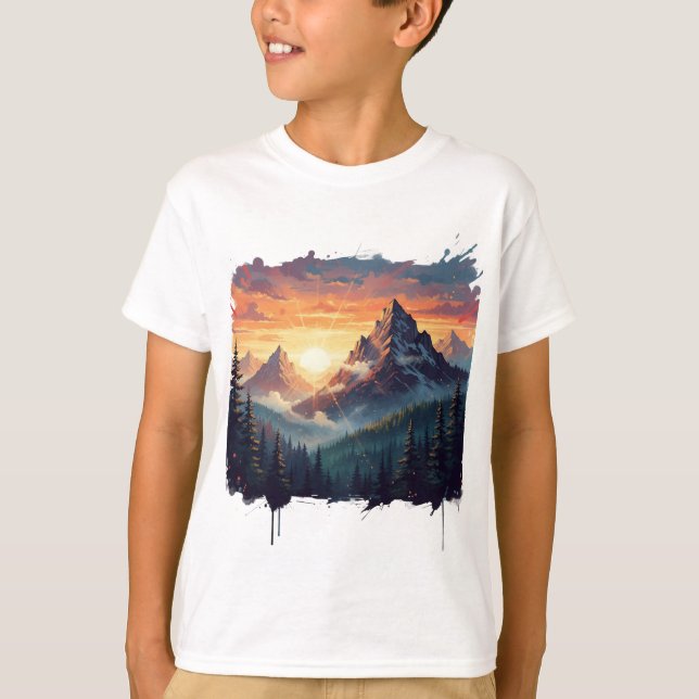 Sunset Mountain Forest Art T-Shirt  (Frente)