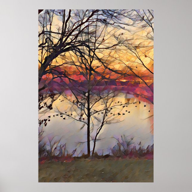 Sunset na Pond Oil Painting Poster (Frente)