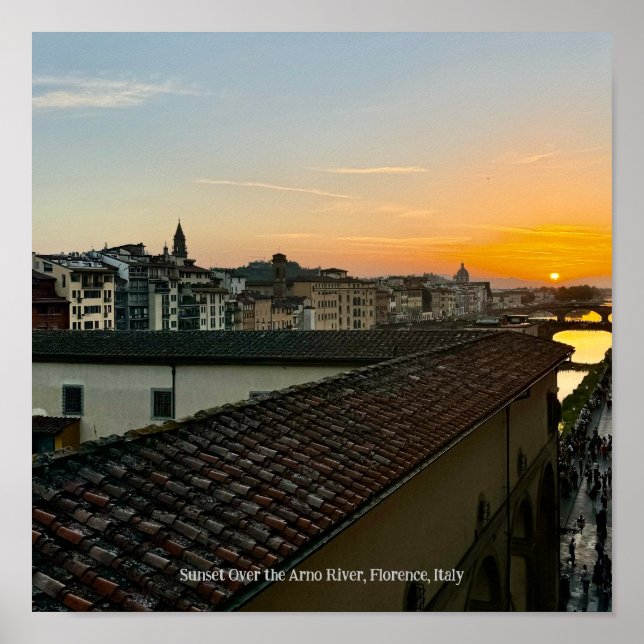 Sunset Over the Arno River, Florence Italy Poster (Frente)