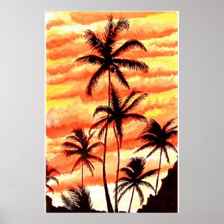 Sunset Palms Impressão