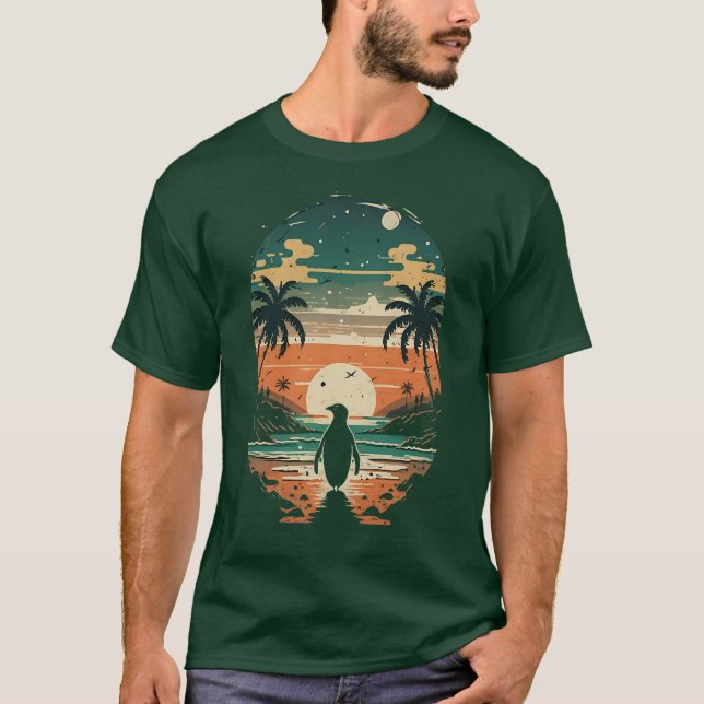 Sunset Paradise Penguin T-Shirt (Frente)