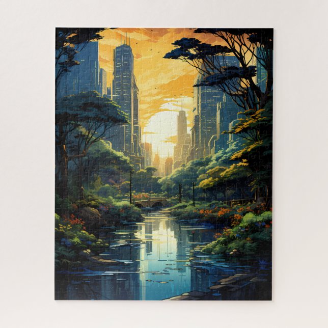 Sunset Sobre o Parque da Cidade Quebra-cabeça de J (Vertical)