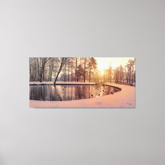 Sunset sobre parque com canvas de lago gelado pequ (Frente)