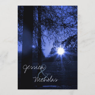 Sunset w Árvores Convites de Casamento Azul